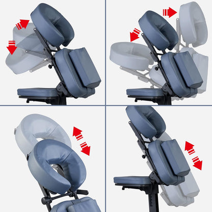 Master Massage Professionele inklapbare mobiele massagestoel behandelingsstoel van aluminium verstelbaar licht met muziekkussen Bluetooth transportkoffer, blauw, één maat