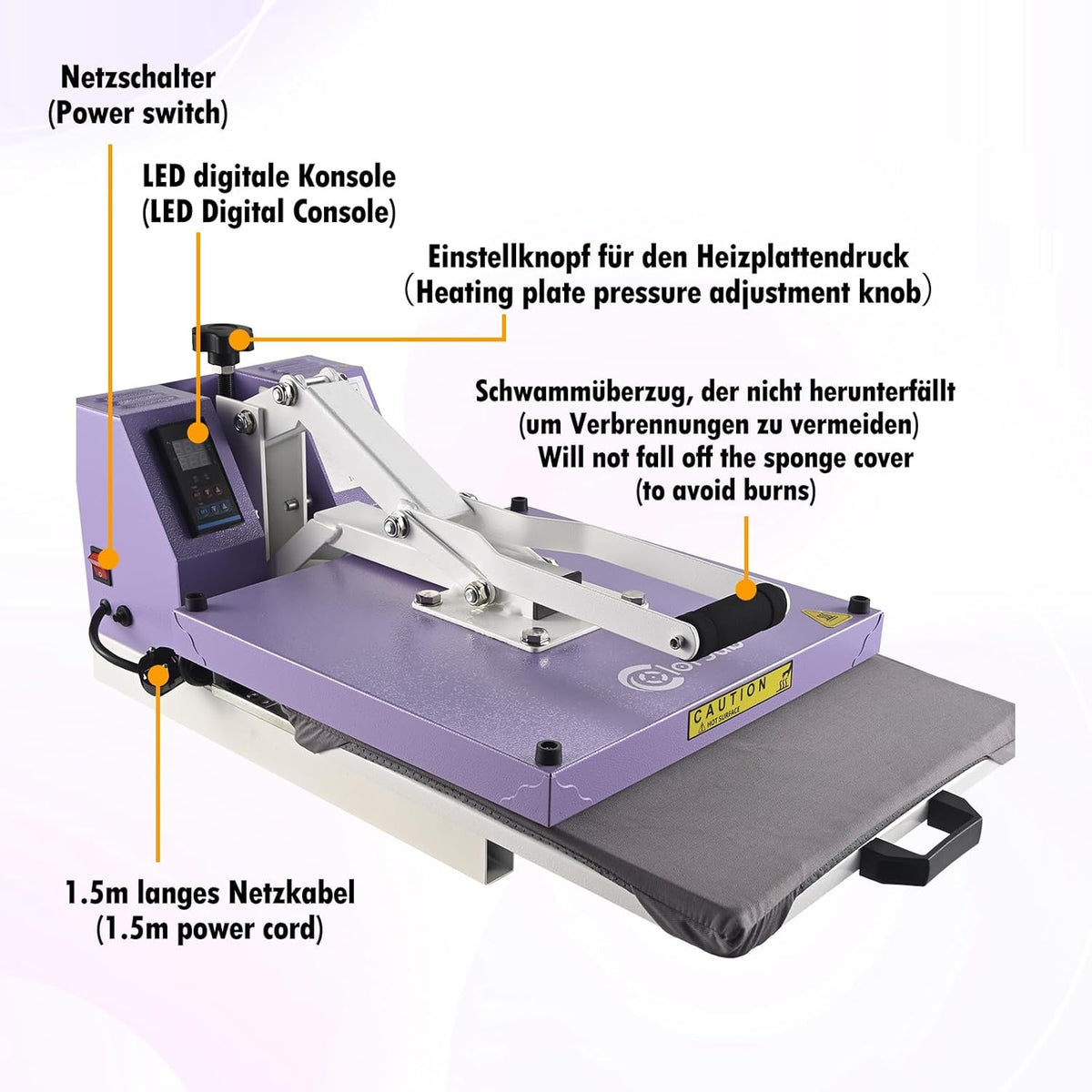 ColorSub Digitale warmte-sublimatiemachine, 38 x 38 cm, glij-thermopres, geschikt voor T-shirts, tassen, kussens, puzzels, kleding, 1600 W