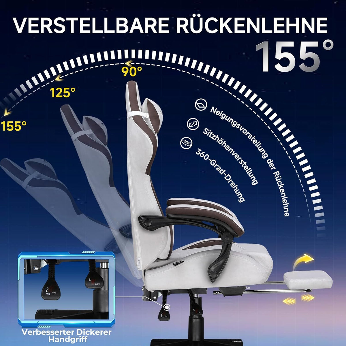 GTPLAYER Ergonomic Gaming Chair, Technical Fabric, with Lumbar Support, Computer Chair with Extended Backrest, Supports up to 150 kg, Brown - QUORE