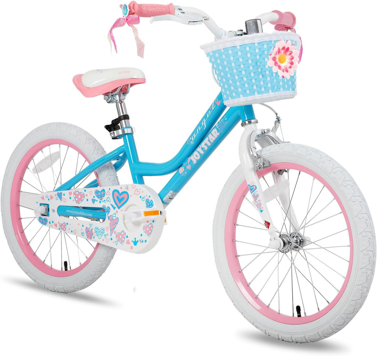 JOYSTAR 18 inch kinderfiets voor meisjes van 6 tot 9 jaar, 18 inch meisjesfiets met steunwielen en mand, blauw