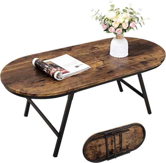 Opvouwbare salontafel voor woonkamer industriële bruine kleine lage tafel houten opvouwbare salontafels ovale vloer bureautafels voor kleine ruimtes thuiskantoor
