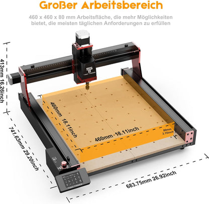 Twotrees TTC450 PRO CNC-freesmachine, 3-assige CNC-houtfrees, CNC-frees voor hout en acryl, 90% gemonteerd, werkbereik: 460 x 460 mm