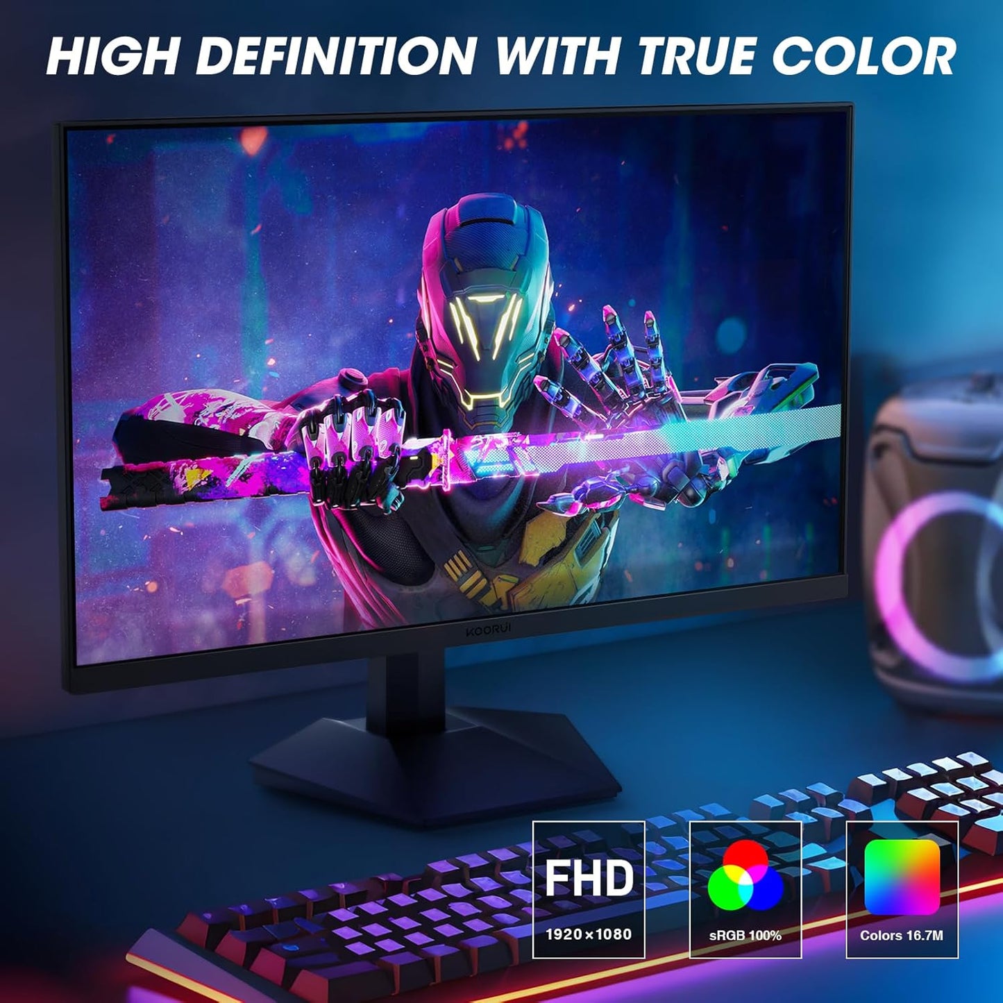 KOORUI 27 inch Gaming Monitor, PC Screen 240Hz, FHD, 1ms, Adaptive Sync (1920 x 1080p, DCI-P3 90%, SRGB 100%, HDMI, DisplayPort, VESA 75x75) - QUORE