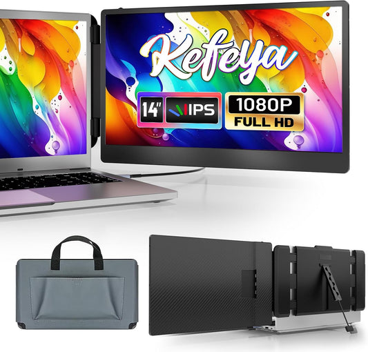 Laptop Scherm Extender – Draagbare Monitor – Extern Scherm – Tweede Beeldscherm – Schermvergroter – 14 Inch FHD IPS – 300 Nits Helderheid – Inclusief Beschermhoes - QUORE