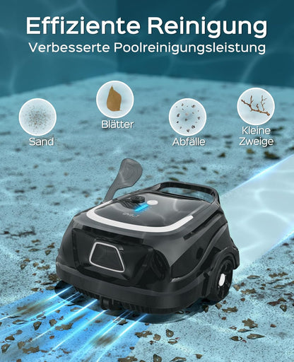 WYBOT A1 Draadloze zwembadrobot met 120 minuten looptijd en dubbel filtersysteem, voor opbouwzwembaden tot 100 m², 2,5 uur snel opladen, vloerreiniger voor zwembaden met efficiënte stofzuigerfunctie