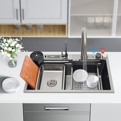 Keukenspoelbak – Spoelbak – Wasbak – Keukensbak – Enkele Spoelbak – Roestvrij Staal 304 – Ingebouwde Temperatuur- en Waterregeling – Inclusief Snijplank en Afdruiprek