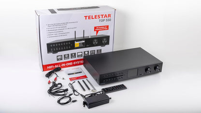 TELESTAR TOP 550 HiFi-systeem met versterker en cd-speler (43 cm breedte, 2 × 30 W, internetradio/DAB+, Bluetooth zend-/ontvangstfunctie, USB-opname, streamingdiensten) - zwart
