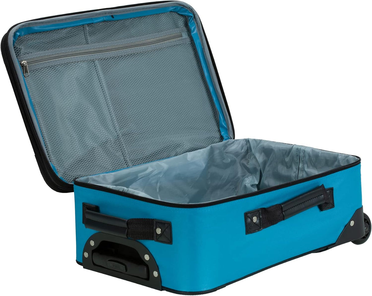 Rockland Bagage, voor reis, modieus, softside, uitbreidbare rechtopstaande set, blauwe luipaard, 4-delig