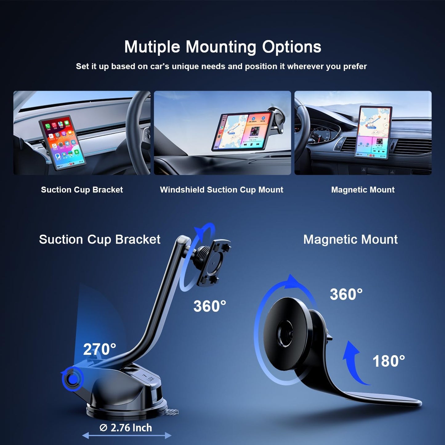 Draadloze autoradio A-pple Carplay auto met achteruitrijcamera, draagbaar touchscreen, GPS-navigatie, spraakbesturing Google/Siri, Android Auto, Bluetooth-radio, AUX/FM, Mirror Link, OTA