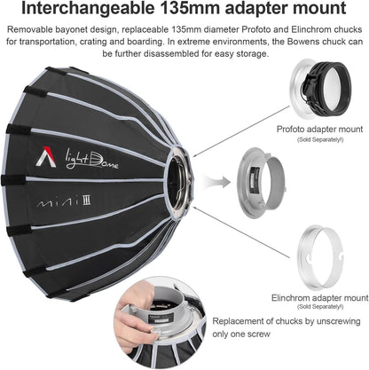 Parabolische Softbox – Reflectorkit – Lichtmodifier – Diffuserset – Studio Softbox – 21,6 Inch – Compact Ondiep Ontwerp – 40° Honingraatraster