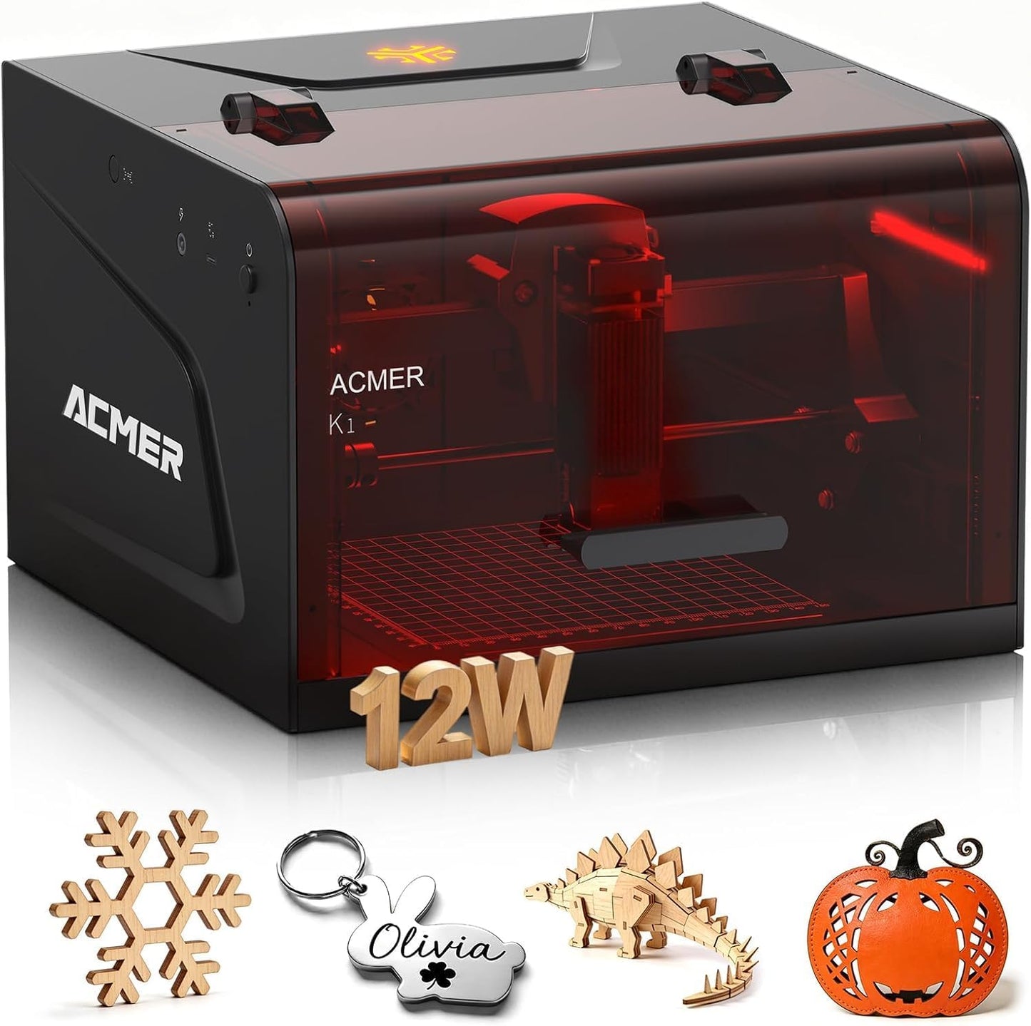 ACMER K1 Lasergraveermachine 7000 mW, klasse 1, kleine lasergraveerder, gesloten, veiligheid, graveeroppervlak 150 × 150 mm, nauwkeurigheid 0,01 mm, lasersnijden met hoge precisie voor hout, metaal