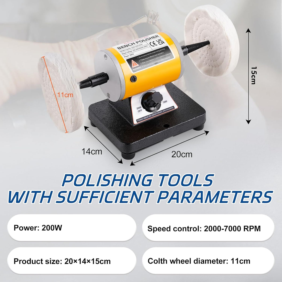 Tafelpolijstmachine – Polijstmachine – Werkbankpolijstmachine – Bench Grinder – Tafelrolmachine – 2000-7000 Tpm – 200 W