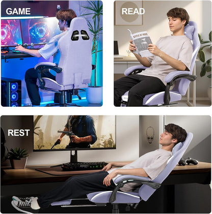GTPLAYER Gaming Chair, Gamers Chair, Breathable High Quality Fabric Office Chair, Ergonomic PC Chair, Adjustable and Swivel Office Chair with Footrest, Purple - QUORE