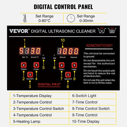 VEVOR Ultrasone reiniger, roestvrij staal, 600 W, 30 l, ultrasoon reinigingsapparaat met digitaal display, 0-30 minuten, ultrasone reiniging voor sieraden, brillen, horloges enz.