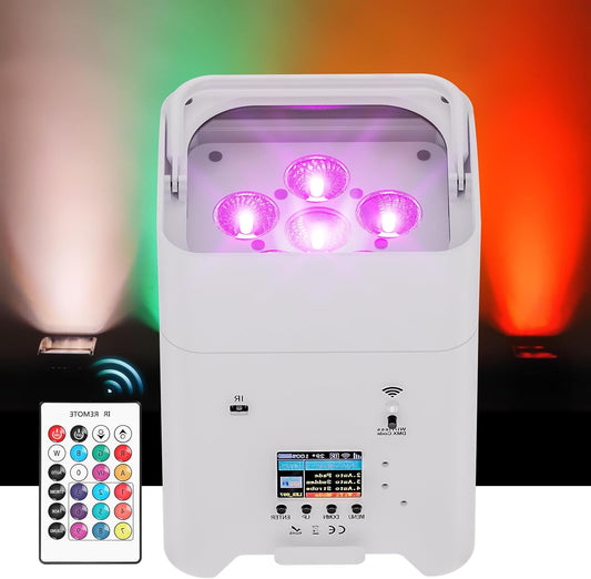 108W LED Par Spotlight – Draadloze LED Spot – Uplight – DJ Verlichting – Feestverlichting – RGBWA+UV Kleurmix – Oplaadbare Accu & Draadloze DMX Bediening – Wit
