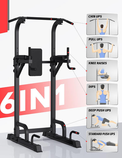 Pull Up Station - Dip Station - Dip Bars - Multifunctioneel - Instelbaar - Power Tower Fitness Station - Pull Up Bars - voor Huis - Gym -Krachttraining Apparatuur - 68.4 x 100 x  218 cm - Zwart