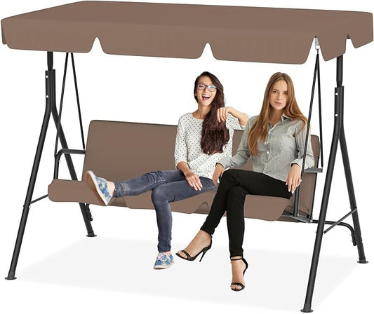 Schommelbank – Tuinschommel – Schommelstoel – 3-Zits Bank – Ligstoel – Donkerbruin – Weerbestendig Stalen Frame – Verstelbaar Zonnescherm 193x110x152 cm – Max 200 kg Belastbaar