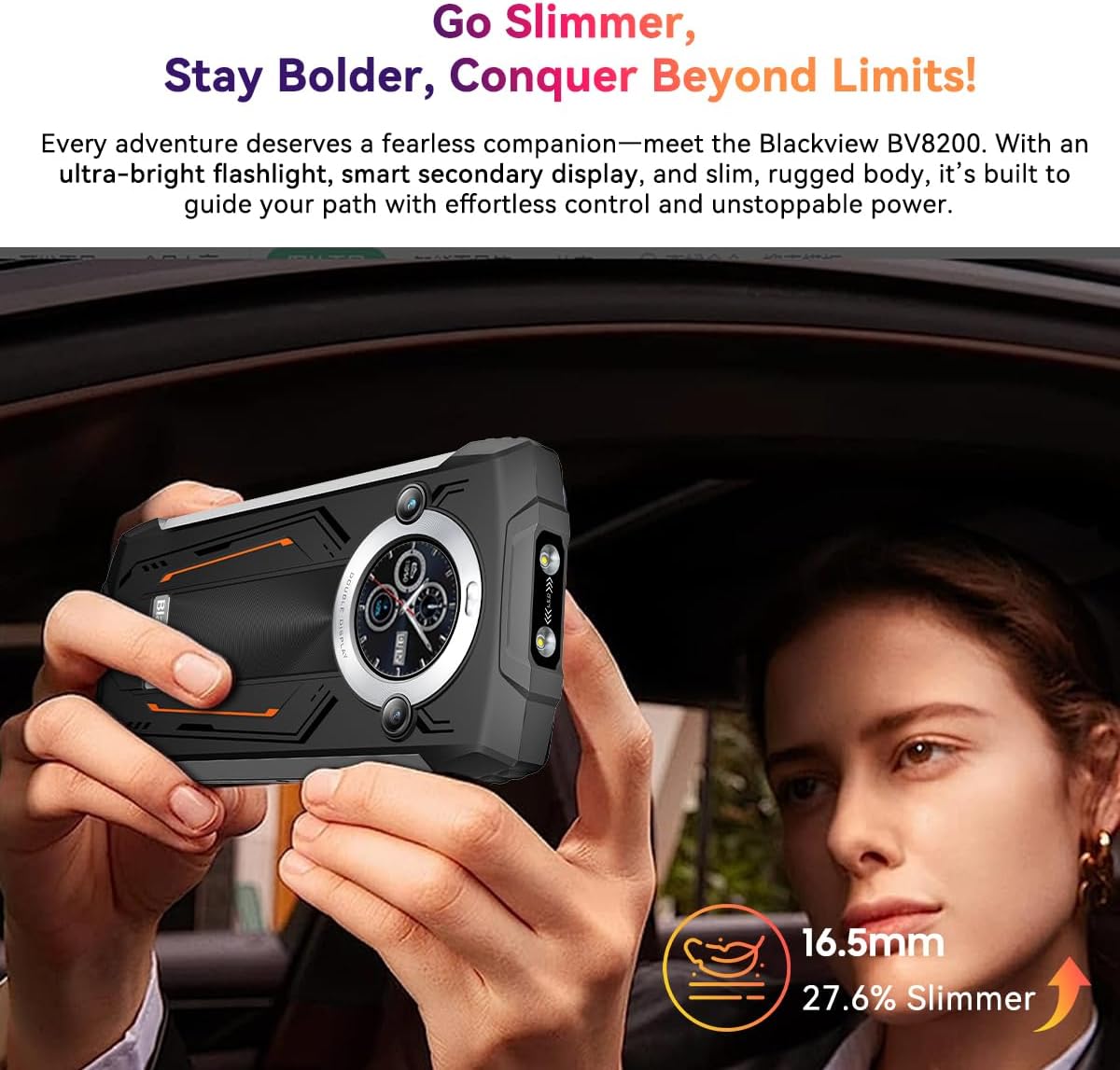 Blackview BV8200 Smartphone Incassable, Lampe Torche 170 Lumens, Double Écran, Helio G100 36GB+256GB, 6,5'' 120Hz 2.4K FHD+, Caméra AI 50MP, IP68 IP69K Android 14 Téléphone Étanche, GPS NFC Vert