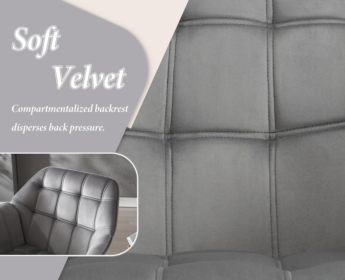 Fluwelen Fauteuil Set – Gestoffeerde Stoel – Kuipstoel – Accentstoel – Lounge Stoel – Compact Design – Metalen Poten – 2 Stuks Grijs