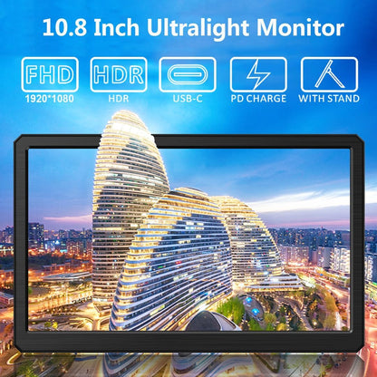 10,8 inch draagbare monitor, 1920 x 1080 FHD-scherm, met HDMI/USB-C, draagbaar display voor laptop/mini-pc/pc/Mac/gameconsole
