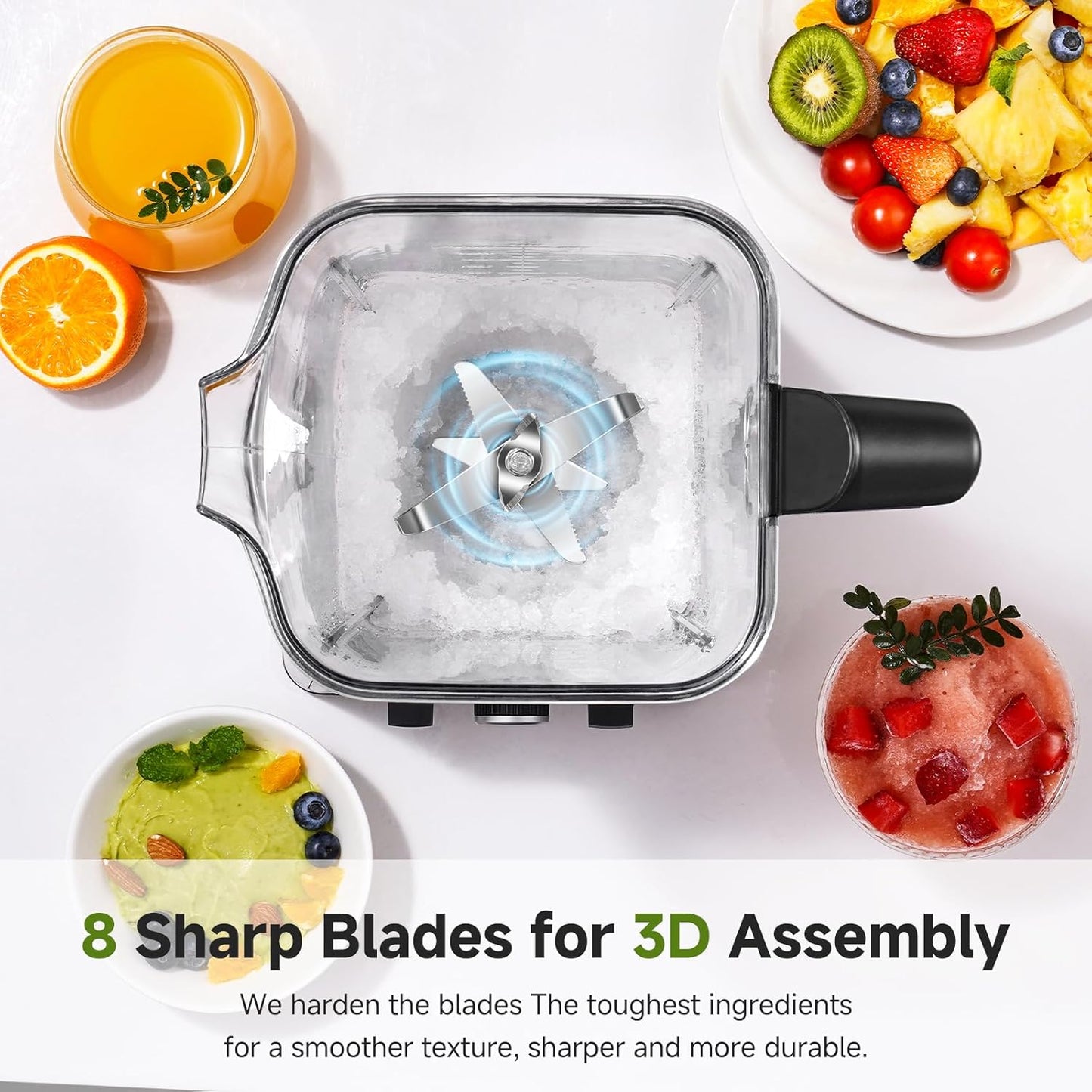 AMZCHEF Blender, 2000 watt, 2 liter, krachtige blender, blender met 8 instelbare snelheden en 4 voorprogramma's voor crushed ijs, smoothiemaker, grind mixer, BPA-vrij