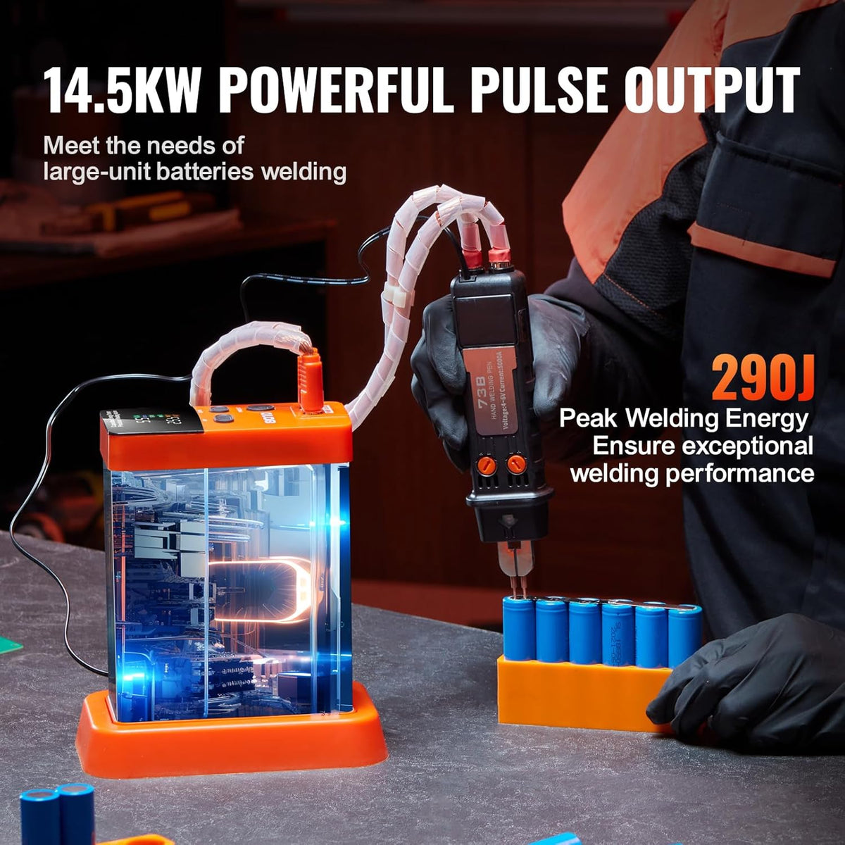 VEVOR Accupuntlasapparaat, 14,5 kW energieopslag met soldeerstift 73B, puntlassen 801D, 2 lasmodi voor zuiver nikkel van 0,1 – 0,3 mm, batterijen