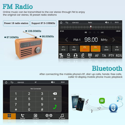 Hikity 2+32GB Android13 Estéreo Para Coche 2 Din Con Navi/Soporte Para Teléfono, Radio de 10,88 Pulgadas 2 Din Android Con Navegación GPS WiFi Bluetooth Tipo-C FM USB Mirror Link