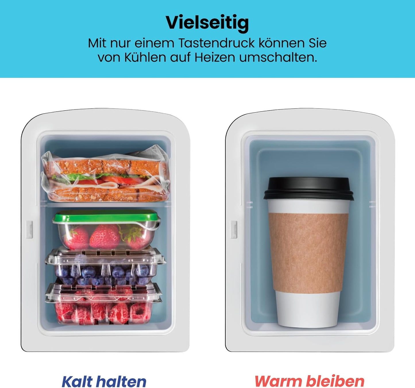 Iceman Draagbare mini-koelkast, koelt en verwarmt, kleine koelkast met 4 liter, 6 vakken voor cosmetica, snacks, make-up, AC/DC-stroom, huis/auto/slaapkamer