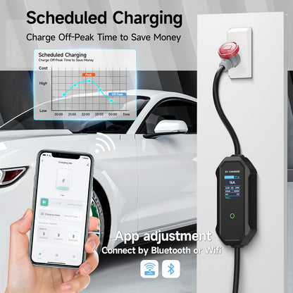 EV Oplader CEE 11kW, 3-Fase, 6m, 8-16A dé EV-lader Type 2, Mobiel Laadstation/Wallbox Laadkabel Type 2 met Digitale LCD bediening voor ID.5, Model Y/3, e-up, e-tron, en andere EV