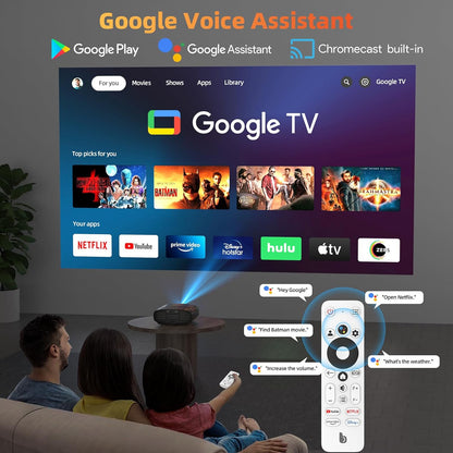 Bettdow 4K beamer [Android 9.0 & Google TV], 1080P volledig verzegeld, autofocus/trapeziumcorrectie, videoprojector ondersteunt Google Voice Assistant & Dolby Audio, zwart