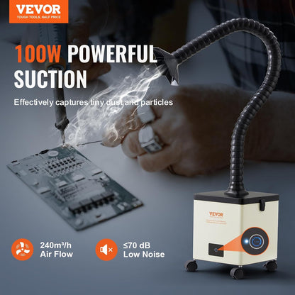 VEVOR Losrookafzuiging, 100 W, lasrookafzuiging, 240 m³/uur, mini-desktop, soldeerreiniger, 5800 omw/min, 3-traps filter, soldeerrook, afzuiging voor soldeerstation, laswerkzaamheden