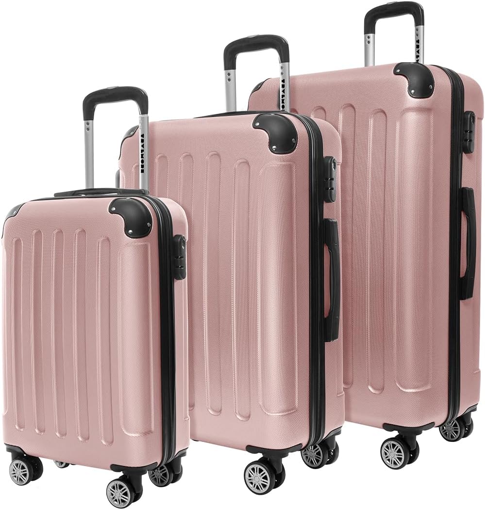 TRVLMORE Kofferset - 3 Delig - 38L Handbagage + 110L Ruimbagage - Lichtgewicht - Trolley - Reiskoffer Set - Roségoud