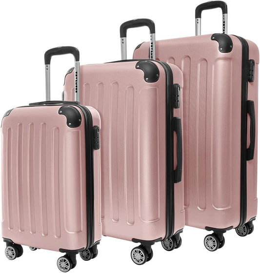 TRVLMORE Kofferset - 3 Delig - 38L Handbagage + 110L Ruimbagage - Lichtgewicht - Trolley - Reiskoffer Set - Roségoud