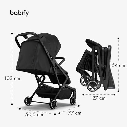 Babify Urban Ease Kinderwagen - Geboorte tot 4 jaar (22 kg), Met één hand in te klappen, Verstelbare rugleuning & voetensteun, Uitneembare bekleding, Kap met venster, Compact, Zwart
