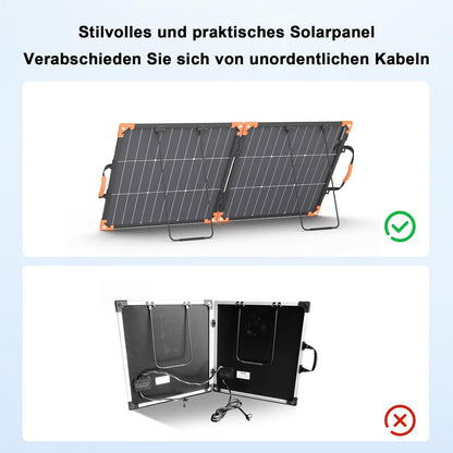 Bifaciaal draagbaar zonnepaneel van 100 W, voor krachtcentrales, 20 V, opvouwbare zonne-oplader met IP68-waterdichtheid, 23,5% hoog rendement met 2 versterkte steunen, voor kamperen en campers