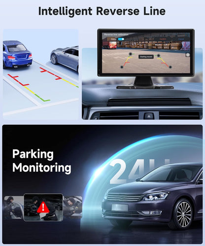 4K achteruitrijcamera 4 camera's set met draadloze Carplay Android Auto, 10,36 inch monitor 4 gesplitste schermen, Bluetooth/FM-zender/Loop Video/WiFi Video/Parkeermonitor voor Truck/Bus/Van/Caravan