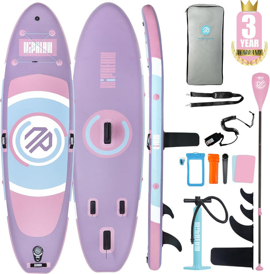 Niphean Opblaasbaar paddleboard met stabiele vleugel en duurzame SUP-accessoires, 10 'stand-up paddleboards voor volwassenen en jongeren, idee voor stand-up paddleboarden beginners, veelzijdig