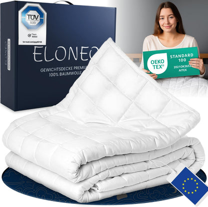 ELONEO verzwaringsdeken 200x200 cm met 7 kg, TÜV- en Oeko-Tex-gecertificeerd, weighted blanket van 100% katoen, ontspanningsdeken & anti-stress therapiedeken, zware deken om onder te slapen