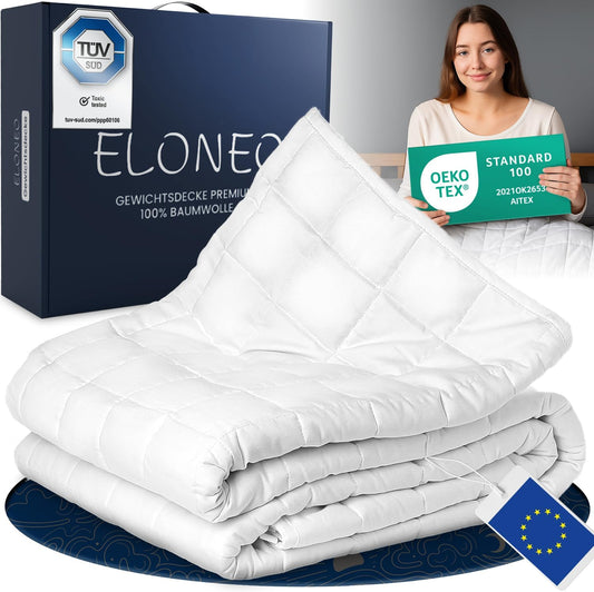ELONEO verzwaringsdeken 200x200 cm met 7 kg, TÜV- en Oeko-Tex-gecertificeerd, weighted blanket van 100% katoen, ontspanningsdeken & anti-stress therapiedeken, zware deken om onder te slapen