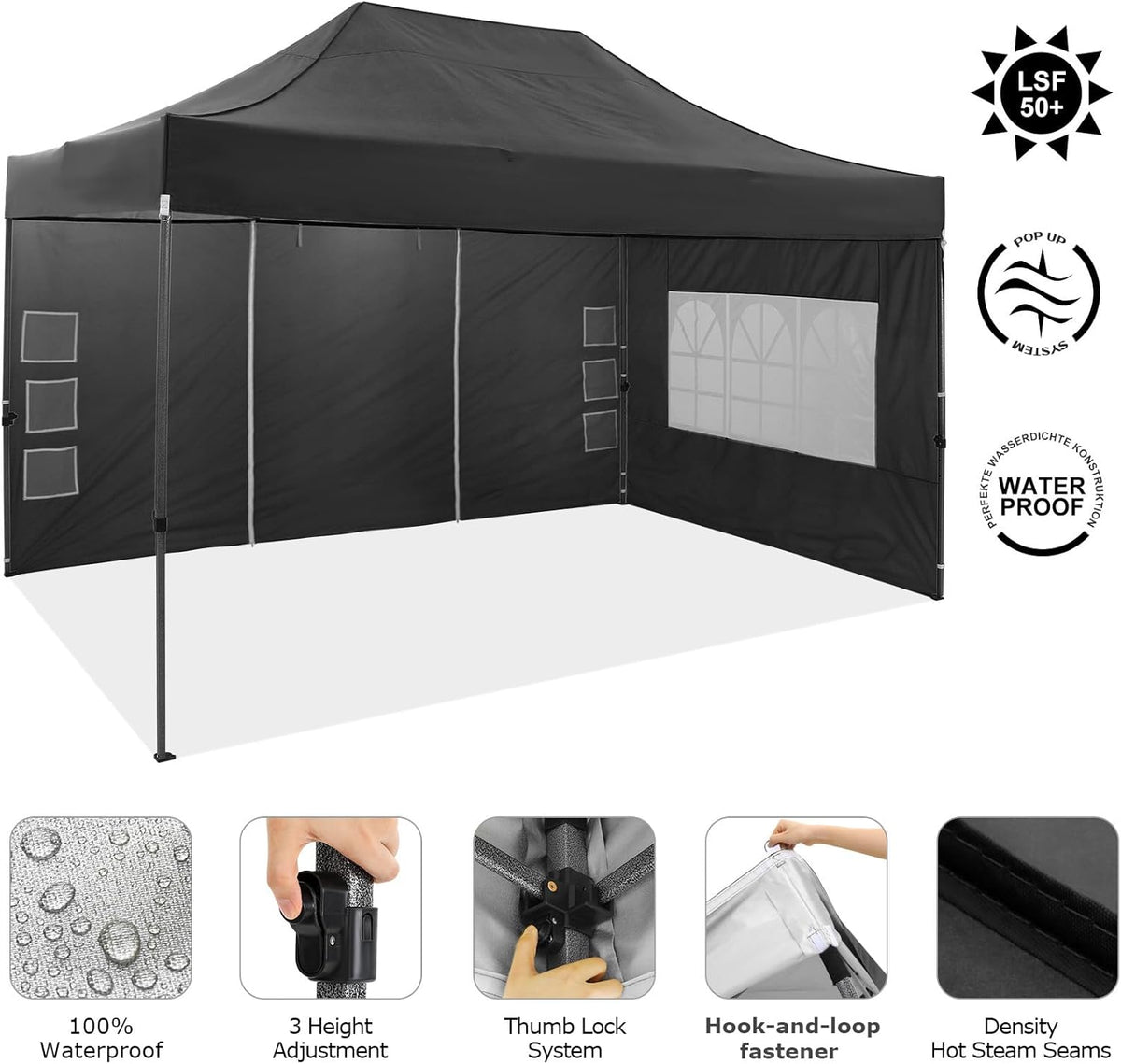 COBIZI Opvouwbaar paviljoen, waterdicht, tuinpaviljoen voor buiten, met zijwanden, opvouwbaar, uv-bescherming, paviljoen, tent voor buiten, strand, terras