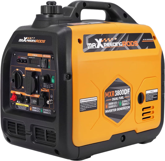 maXpeedingrods Elektrogene groep, stil, LPG en benzine, 3500 W, inverter, generator met USB-stopcontacten en 230 V, generator voor camping, auto, caravans, tuin