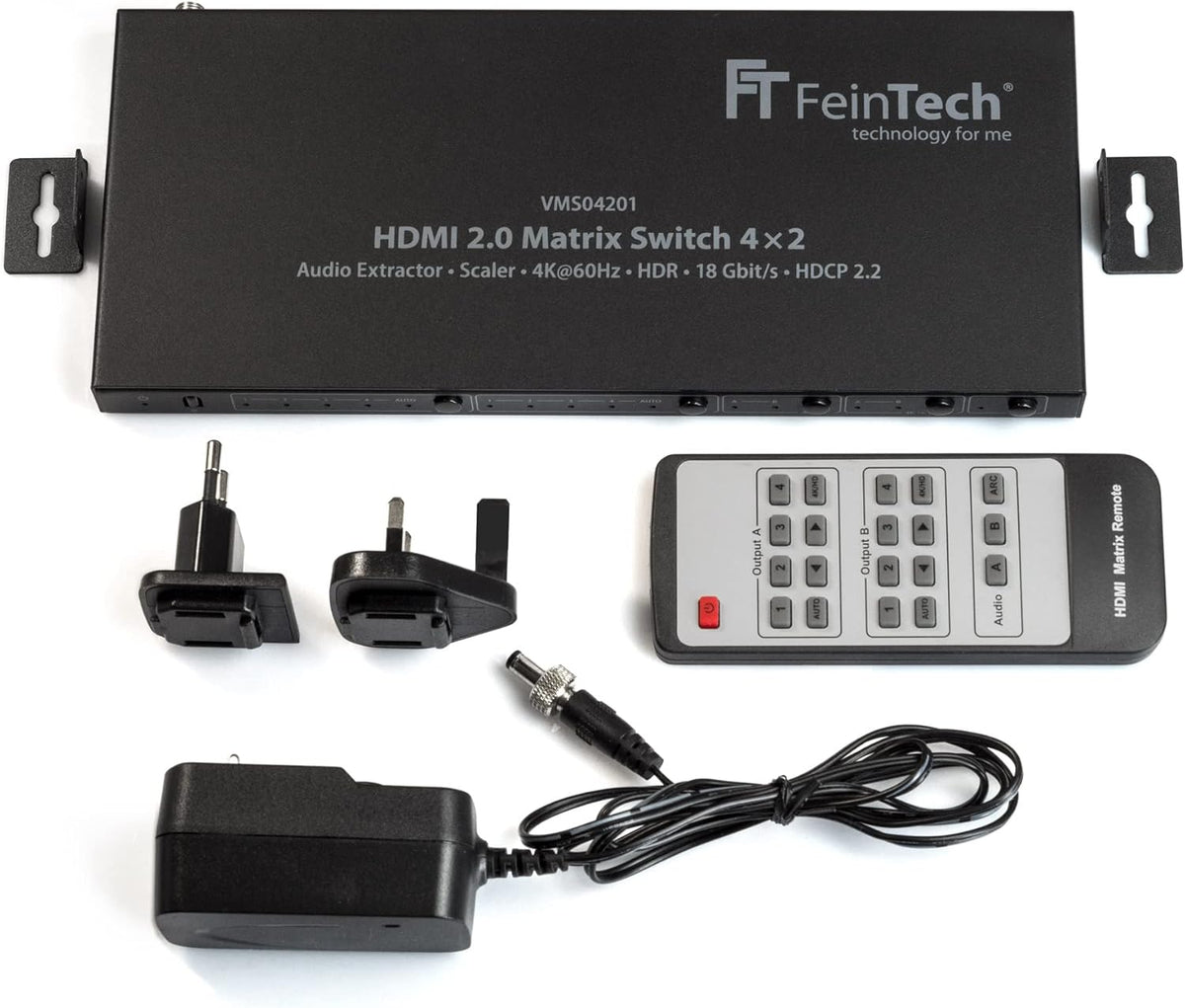 FeinTech VMS04201 HDMI Matrix Switch 4x2 met Audio Extractor Scaler Ultra HD 4K 60Hz HDR