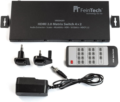 FeinTech VMS04201 HDMI Matrix Switch 4x2 met Audio Extractor Scaler Ultra HD 4K 60Hz HDR