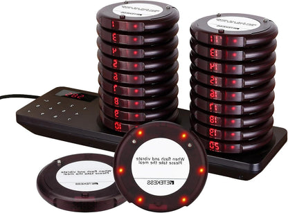 Draadloos Oproepsysteem – Pagers – Belmeesysteem – Restaurantoproepsysteem – Wachtrijbeheersysteem – 20 Pagers – 500 Meter Bereik – 20 Uur Accuduur - QUORE
