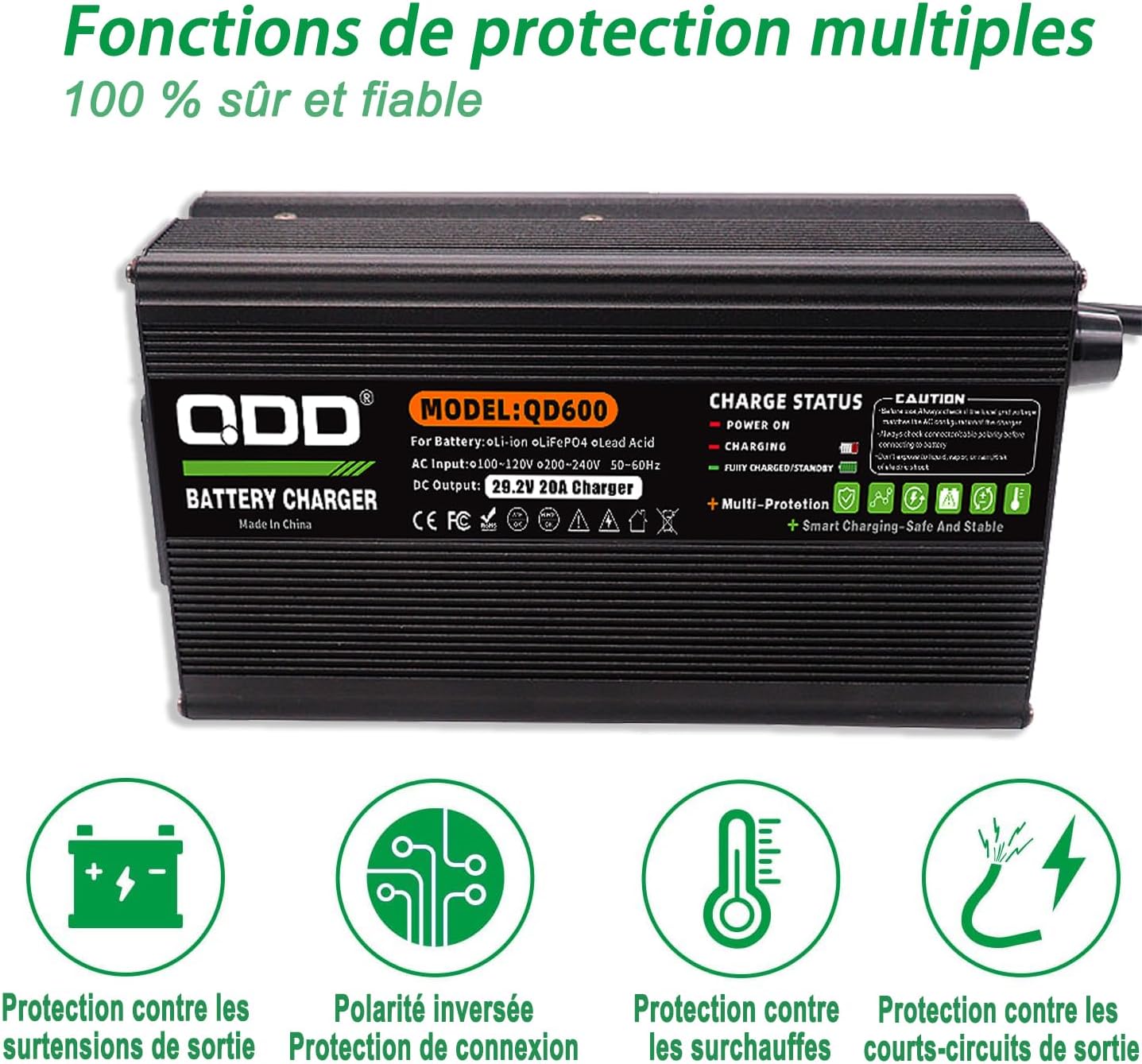 LiFePO4 Acculader – Batterijlader – Oplader – Accuvoeding – 24V Lader – 20A Laadstroom – Aluminium Behuizing Met Veiligheidsbescherming