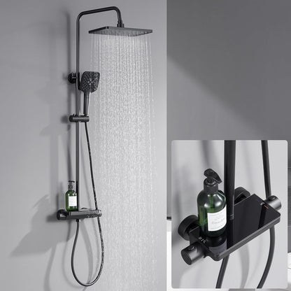 Douchekolom – Thermostaatkraan – Regendouche – Handdouche – Douchepaneel – Thermostatische Mixer – Groot Regendouche Hoofd 30x19 cm – Verstelbare Douchekolom 88-124 cm