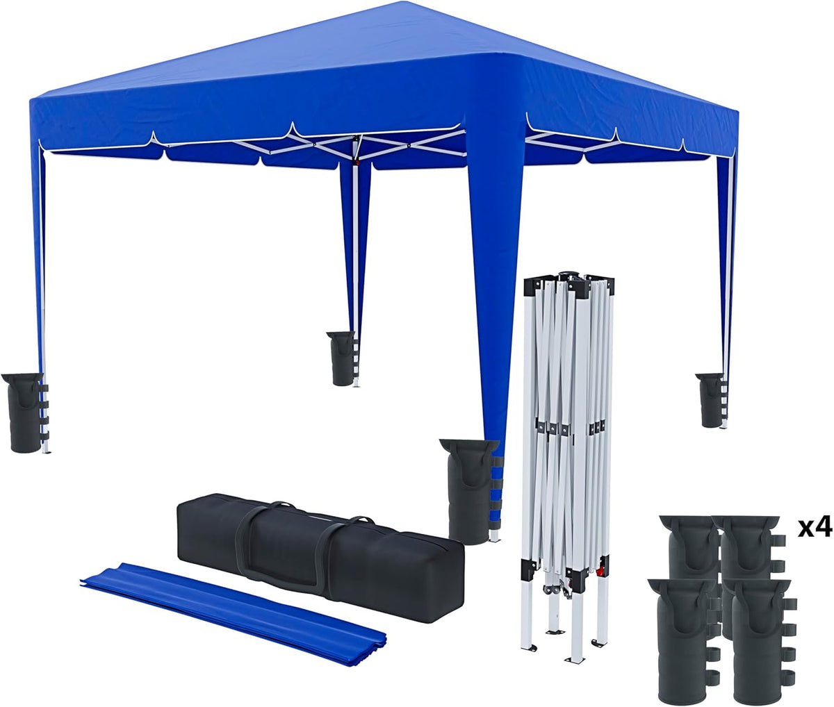 Opvouwbaar paviljoen, 3 x 3 m, waterdicht, met 4 gewichtzakken en transporttas, harmonicasluiting voor beurzen, camping, outdoor, zwembad, frame van staal, afdekking 160 g/m² (blauw)