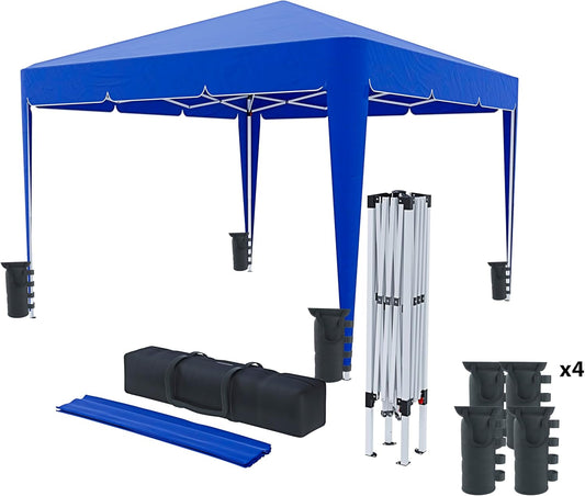 Opvouwbaar paviljoen, 3 x 3 m, waterdicht, met 4 gewichtzakken en transporttas, harmonicasluiting voor beurzen, camping, outdoor, zwembad, frame van staal, afdekking 160 g/m² (blauw)