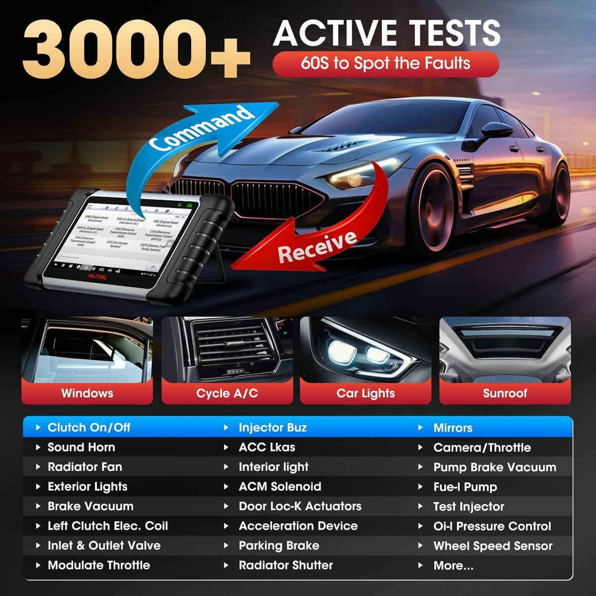 Autel MaxiCheck MX808S: 2024 Bidirectionele Tool zoals MK808S MK808BT Pro MK808K-BT, Functie zoals MaxCOM MK900, 28+ Service, Real Active Test, Scan All OE System, Injector Codierung, Android 11