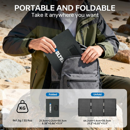 30W opvouwbaar zonnepaneel met USB-C PD, USB-A, gelijkstroom-uitgang